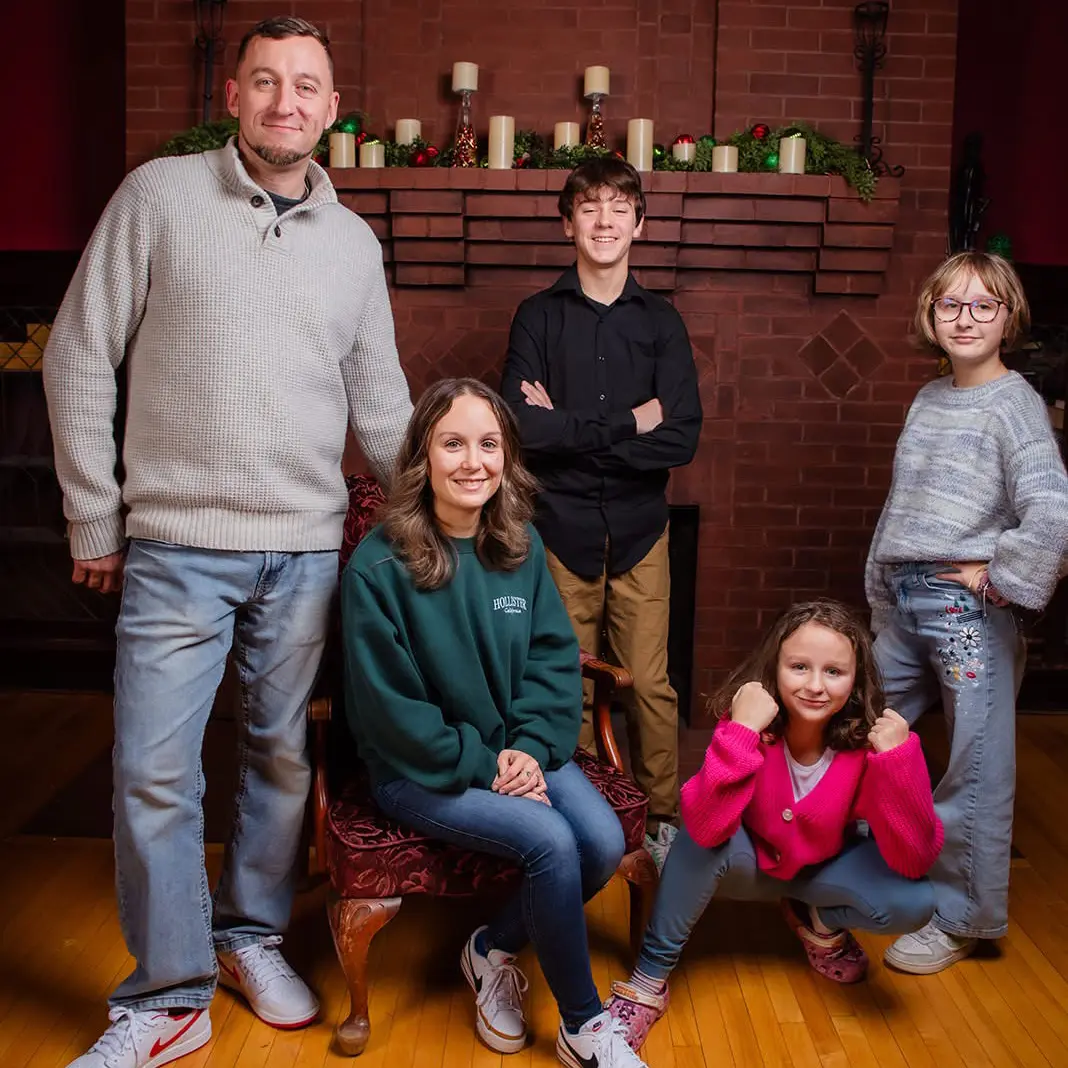 Amanda Stickel and her family in a Christmas photo
